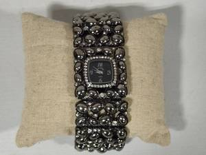 lot 73 image: Adrienne Black Pebble & Crystal Bracelet Watch