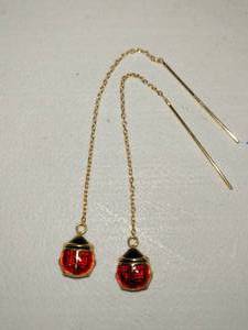 lot 1 image: 14K Yellow Gold Lady Bug Threader Earrings