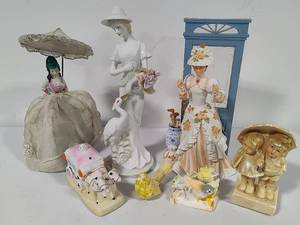lot 144 image: Porcelain Figurines & Half Doll Lamp Topper