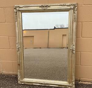 lot 10 image: Huge Wood Framed Mirror in Antique SilverGold Finish