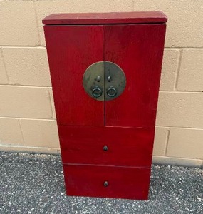 lot 24 image: Asian Style Red Jewelry Cabinet