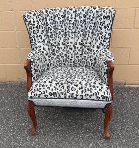 Vintage Queen Anne Style Arm Chair with Leopard Print Material