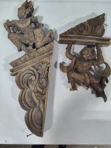 lot 63 image: Two Wood Carved Asian Themed Corbels