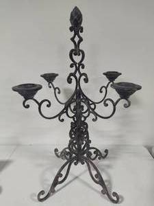 lot 50 image: Wrought Iron Candelabra with Artichoke Style Cap