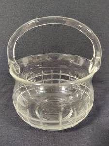 lot 66 image: Clear Art Handled Glass Basket with Pickett Fence Design