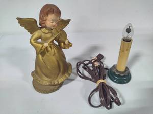 lot 106 image: Vintage Electric Holiday Flickering Electric Candle and Angel Music Box