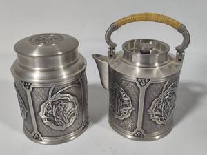 Tumasek Pewter Tea Cannister and Tea Pot with Lid
