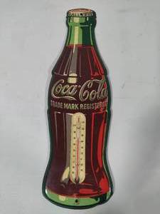 lot 94 image: Vintage Coca Cola Hanging Tin Thermometer