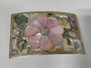 lot 159 image: Abalone & Silver Tone Belt Buckle