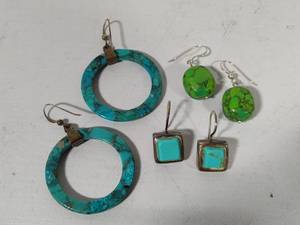 lot 162 image: 925 Jay King Blue & Green Turquoise Sterling Silver Earrings