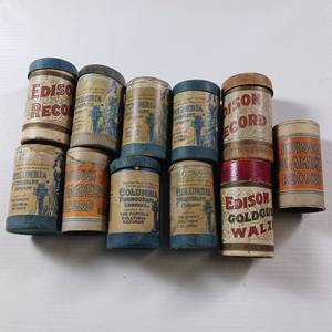 lot 6 image: Edison Cylinder Record Collectible Edison Phonographs empty cases with no cylinders.