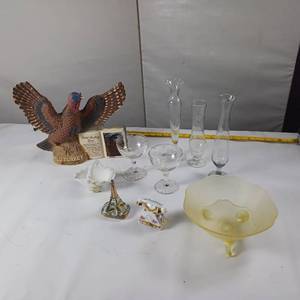 lot 38 image: Figurines  vases  Wild Turkey decanter  awesome pill trays