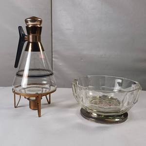 lot 109 image: Fine crystal and silver plate made in Italy Bowl, 70s era tea warmer