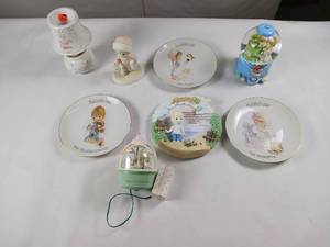 lot 201 image: Lot of Precious Moments  3 Plates, Wall Hanger, Snow Globe Oil Burner and Animated Xmas Ornament