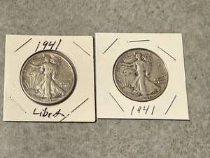 lot 19 image: 2 1941 Walking Liberty Half Dollars