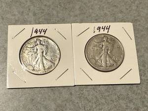 lot 22 image: 2 1944 Walking Liberty Half Dollars