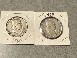 lot 25 image: 2 1960 Franklin Half Dollars