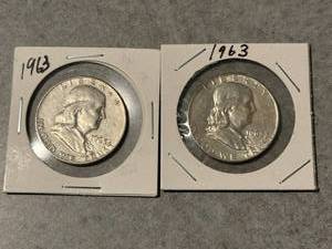 lot 26 image: 2 1963 Franklin Half Dollars