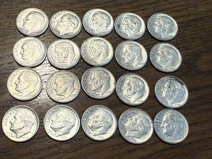 lot 39 image: 20 Silver Roosevelt Dimes