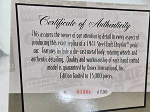 Steel Craft and Petite Pedal Car Replicas, including 1941 Chrysler and Hershey's Models