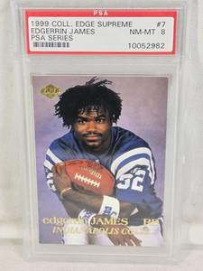 lot 62 image: Edgerrin James Rookie 1999 Coll. Edge Supreme PSA NM-MT 8 #7 - Indianapolis Colts Football Card
