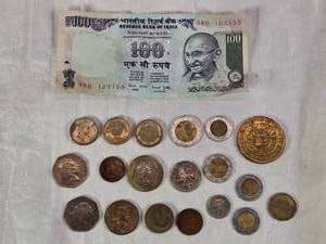 lot 81 image: Lot of Mixed Currency Including Indian Rupees and Various Coins