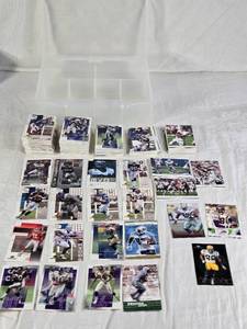 lot 123 image: Huge Lot of 2000, 2001, 2002 Upper Deck MVP Football Cards Featuring Tom Brady, Peyton Manning, and Randy Moss