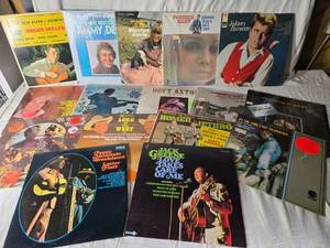 lot 147 image: Lot of Vintage Country Music Vinyl Records Various Artists such as Roger Miller, Jimmy Dean, Skeeter Davis, Johnny Burnette, and more.