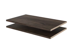 lot 2 image: Pallet of 10 (24 IN. X 14 IN. Espresso Wood Shelves)