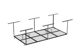 lot 28 image: OHK Series 48 in. W x 96 in. D x 22-40 in. H Black Ceiling Mounted Overhead Garage Storage Rack with Accessory Hooks