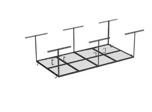 lot 30 image: OHK Series 48 in. W x 96 in. D x 22-40 in. H Black Ceiling Mounted Overhead Garage Storage Rack with Accessory Hooks