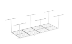 lot 31 image: OHK Series 36 in. W x 96 in. D x 22-40 in. H White Ceiling Mounted Garage Storage Rack with Accessory Hooks