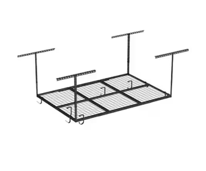 lot 32 image: OHK Series 36 in. W x 72 in. D x 22-40 in. H Black Ceiling Mounted Garage Storage Rack with Accessory Hooks