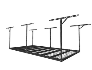 lot 33 image: Fleximounts Max Series 48 in. W x 96 in. D x 24 - 40 in. H Black Heavy Duty Ceiling Mounted Overhead Garage Storage Rack