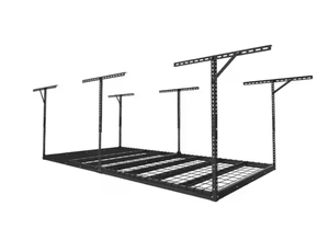 lot 34 image: Fleximounts Max Series 48 in. W x 96 in. D x 24 - 40 in. H Black Heavy Duty Ceiling Mounted Overhead Garage Storage Rack