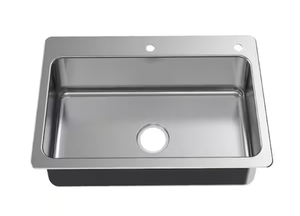 lot 37 image: Glacier Bay Bratten 33 in. Drop-In Single Bowl 18 Gauge Stainless Steel Kitchen Sink with Accessories