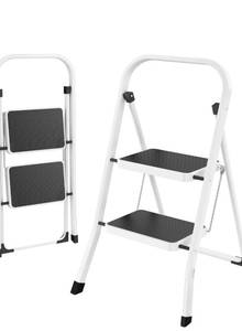 lot 102 image: HB Tower 2 Step Folding Ladder White $44.99 Retail - Brand New