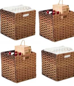 lot 114 image: Wicker Storage Baskets 4pk 11.8 x 11.8 x 11.8 Brown $59.99 Retail - Brand New