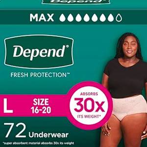 lot 119 image: Depends Womens Underwear Size Large 72 Count $55.99 Retail - Brand New