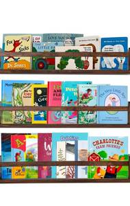 lot 132 image: Book Shelving 3pk Walnut Floating Shelves - Brand New