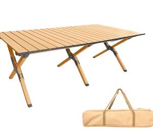 lot 135 image: Folding Camping Table with Carrying Bag Natural Wood $59.99 Retail - Brand New