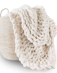lot 194 image: Chunky Knit Blanket Throw 50 x 60 Cream White $49.99 Retail - Brand New