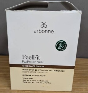 lot 227 image: Arbonne Feel Fit Pea Protein Shake Chocolate Flavor 10 Sticks - Brand New