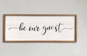 lot 230 image: Be Our Guest 40 x 15 Framed Sign $49.99 Retail - Brand New