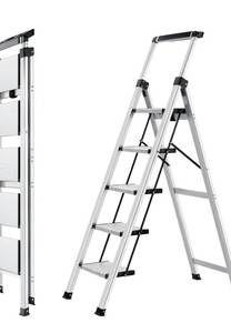 lot 232 image: 5 Step Ladder Extra Wide Steps Aluminum 330lb Limit $124.99 Retail - Brand New