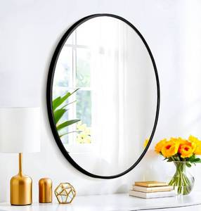 lot 264 image: Oval Black Wood Mirror 30 x 20 $79.99 Retail - Brand New