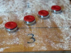 lot 1 image: LL - Olhausen 12-Foot Shuffleboard Table with Pucks and Scorekeeper