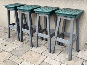 lot 7D image: OP - Set of 4 By the Yard Outdoor Bar Stools, 30 Inch Gray and Green