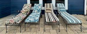 lot 13D image: PO - Set of 4 Metal Adjustable on Wheels Patio Chaise Lounges with Cushions