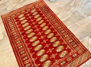 lot 27D image: LL - Vintage Hand-Knotted Tribal Bokhara Style Rug, 58 x 37 Inches